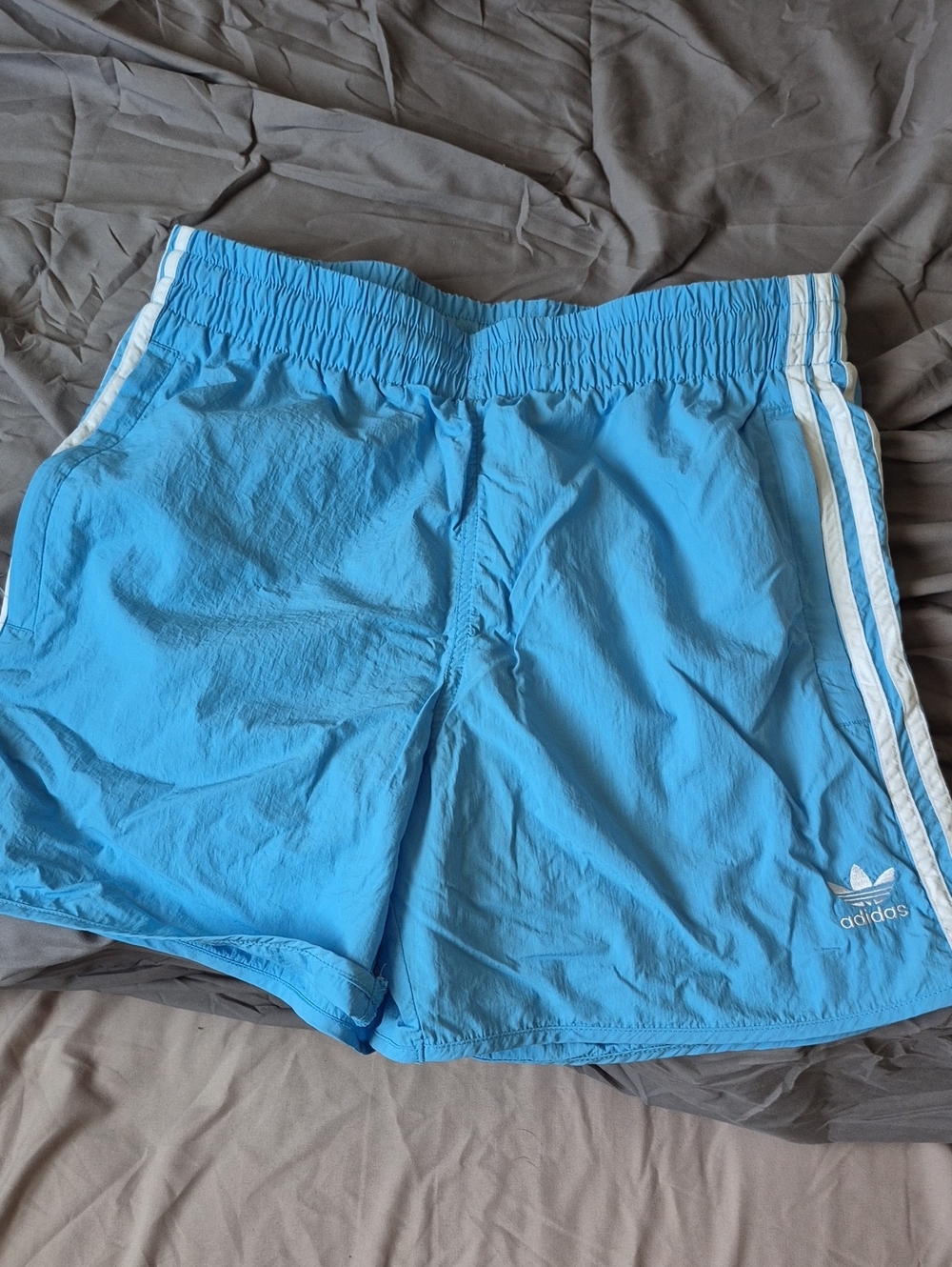 adidas Men’s Bright Blue Athletic Shorts with White Stripes